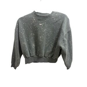 Nike Kids Green Silver Metallic Star Fleck Cropped Crewneck Sweatshirt Medium M